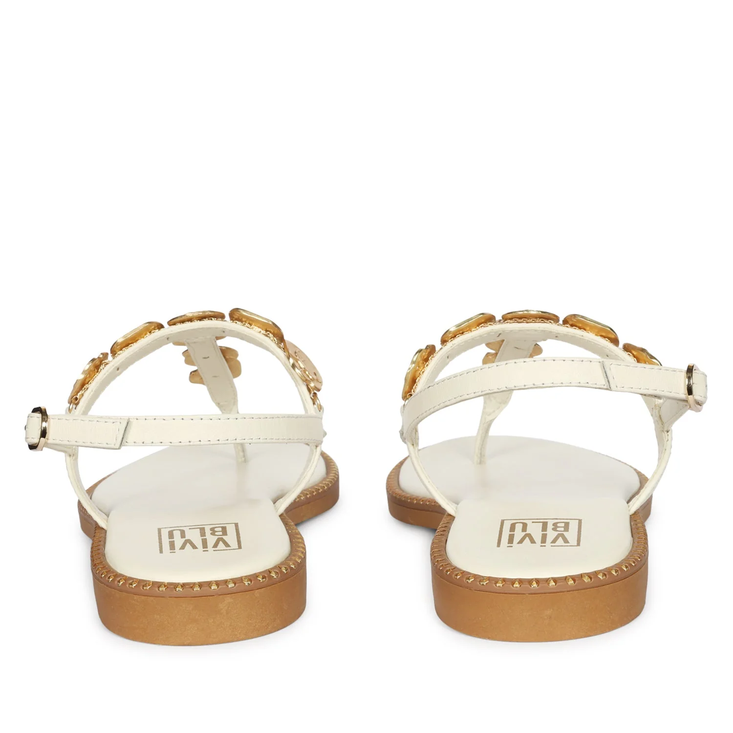 Averie Off White Leather Flat Sandals - Image 5
