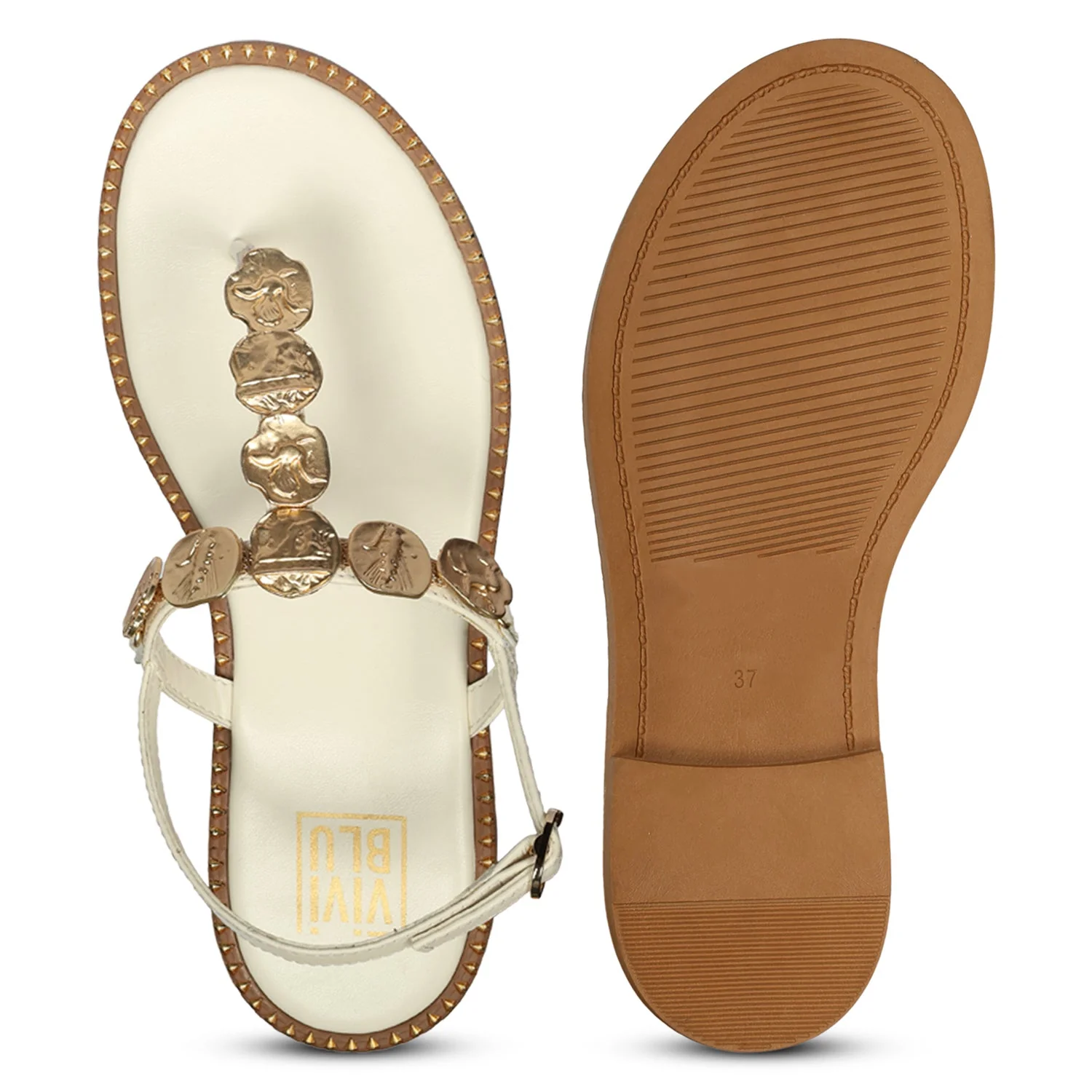 Averie Off White Leather Flat Sandals - Image 6