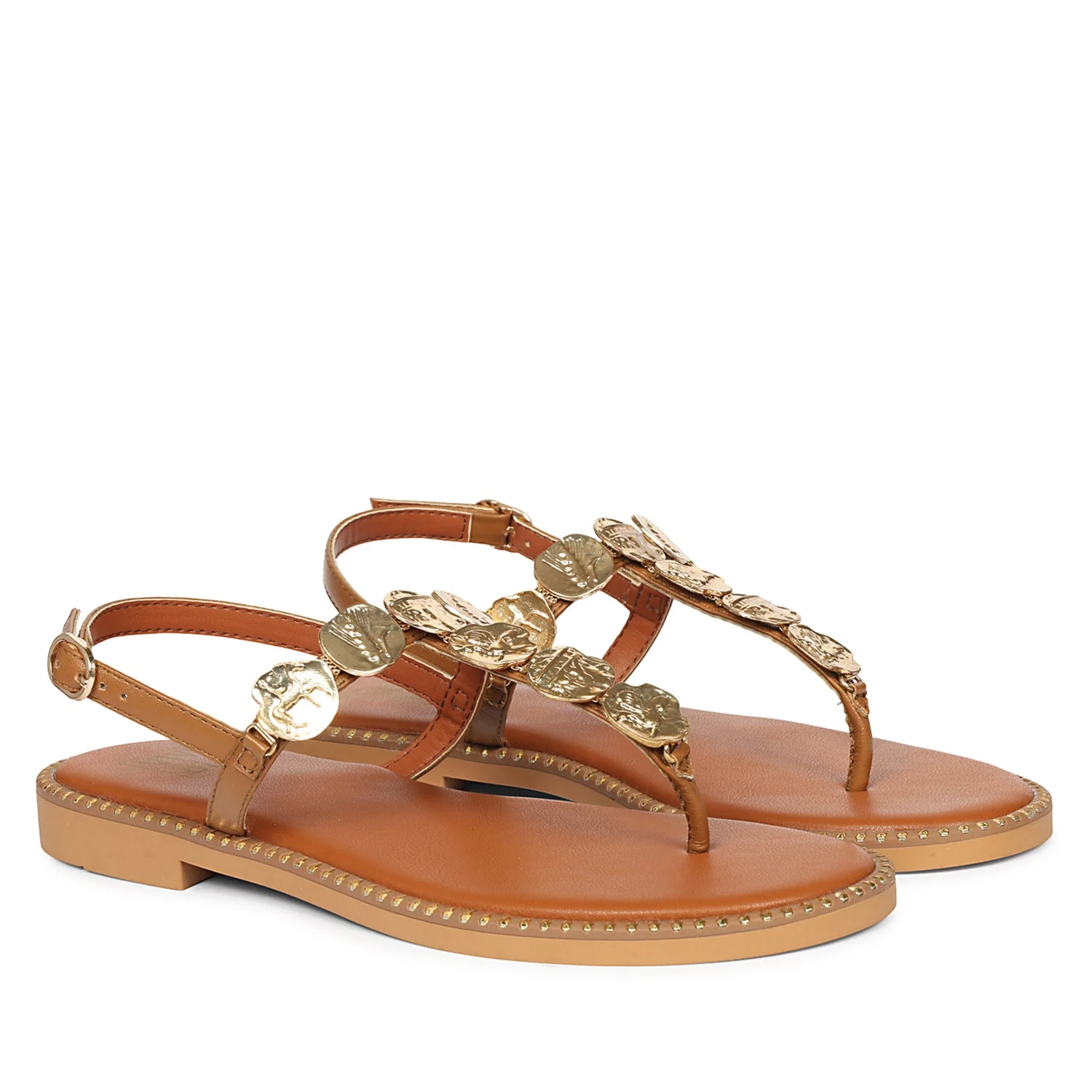 Averie Tan Leather Flat Sandals - Image 2