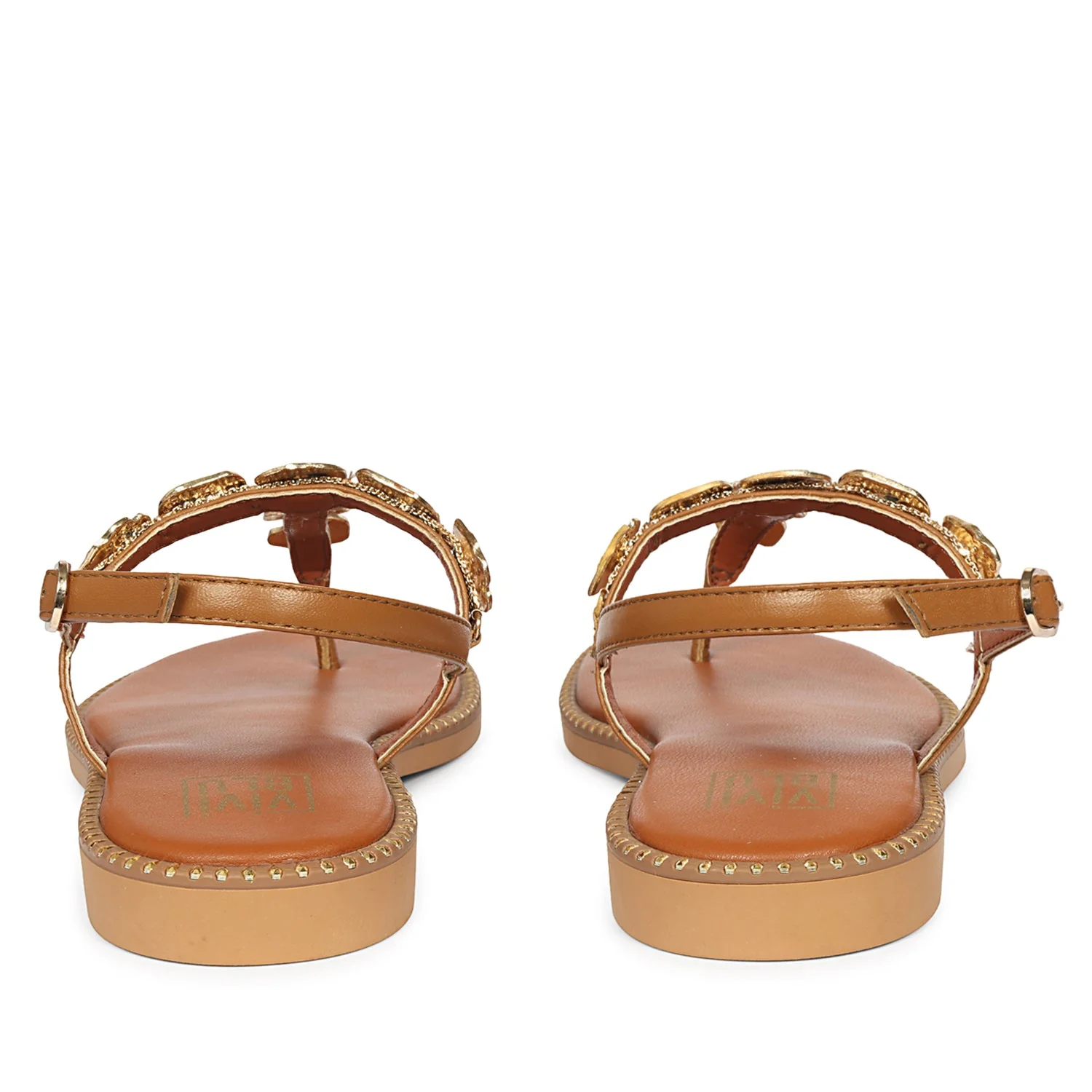 Averie Tan Leather Flat Sandals - Image 5