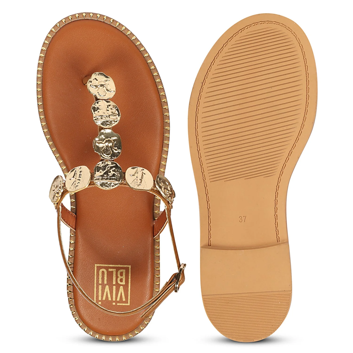 Averie Tan Leather Flat Sandals - Image 6