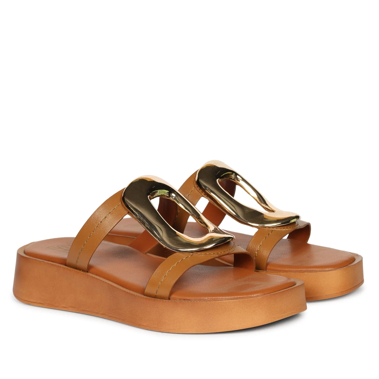 Avianna Tan Leather Platform Sandals - Image 2