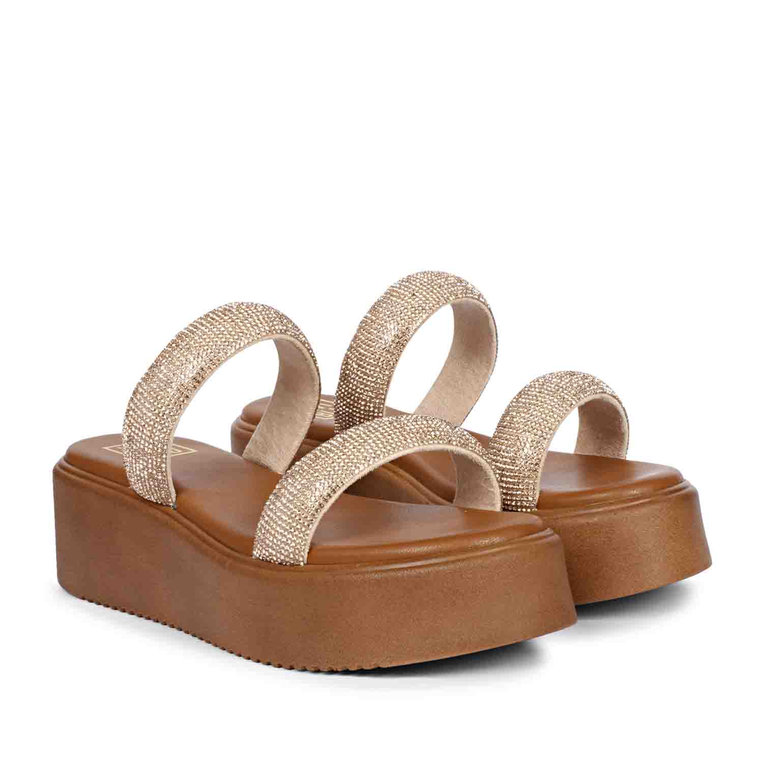 Aylin Crystal Cord Tan Platform Sandals - Image 3
