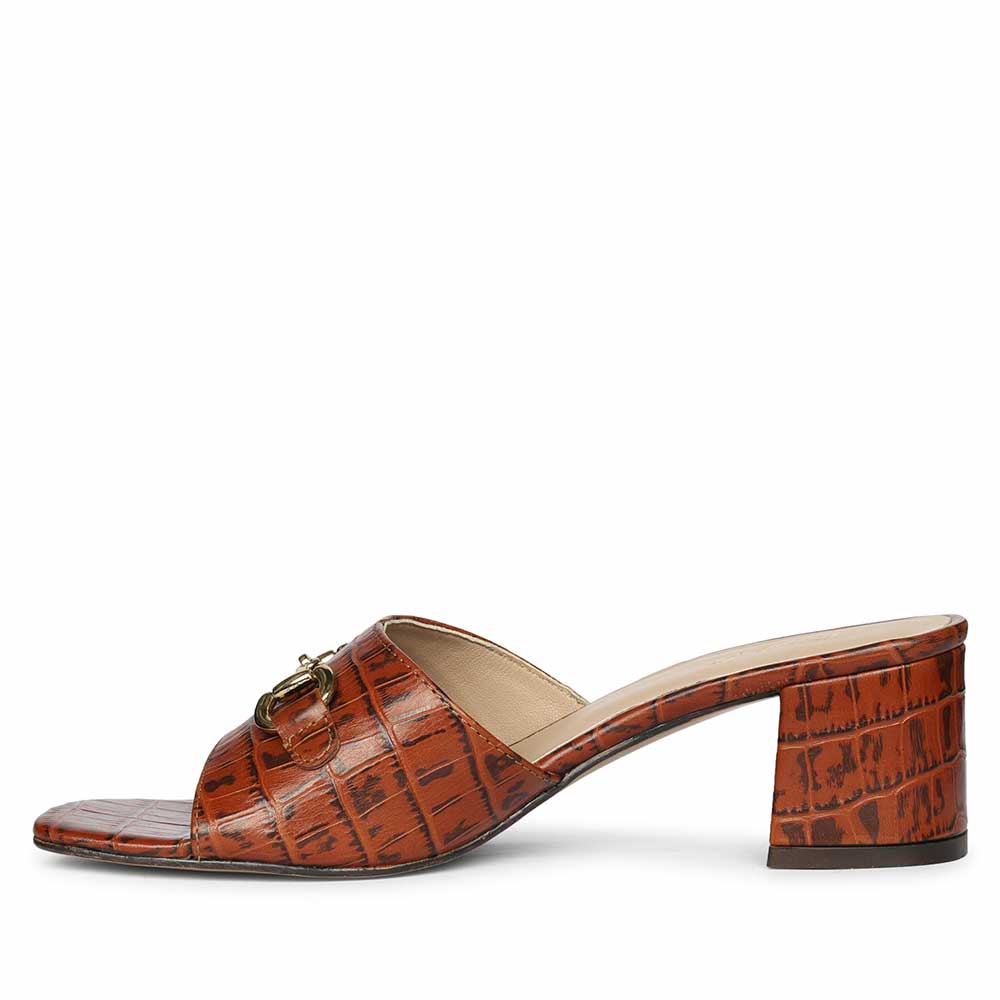 Saint Blair Brown Croc-embossed Leather Block Heels - Image 3
