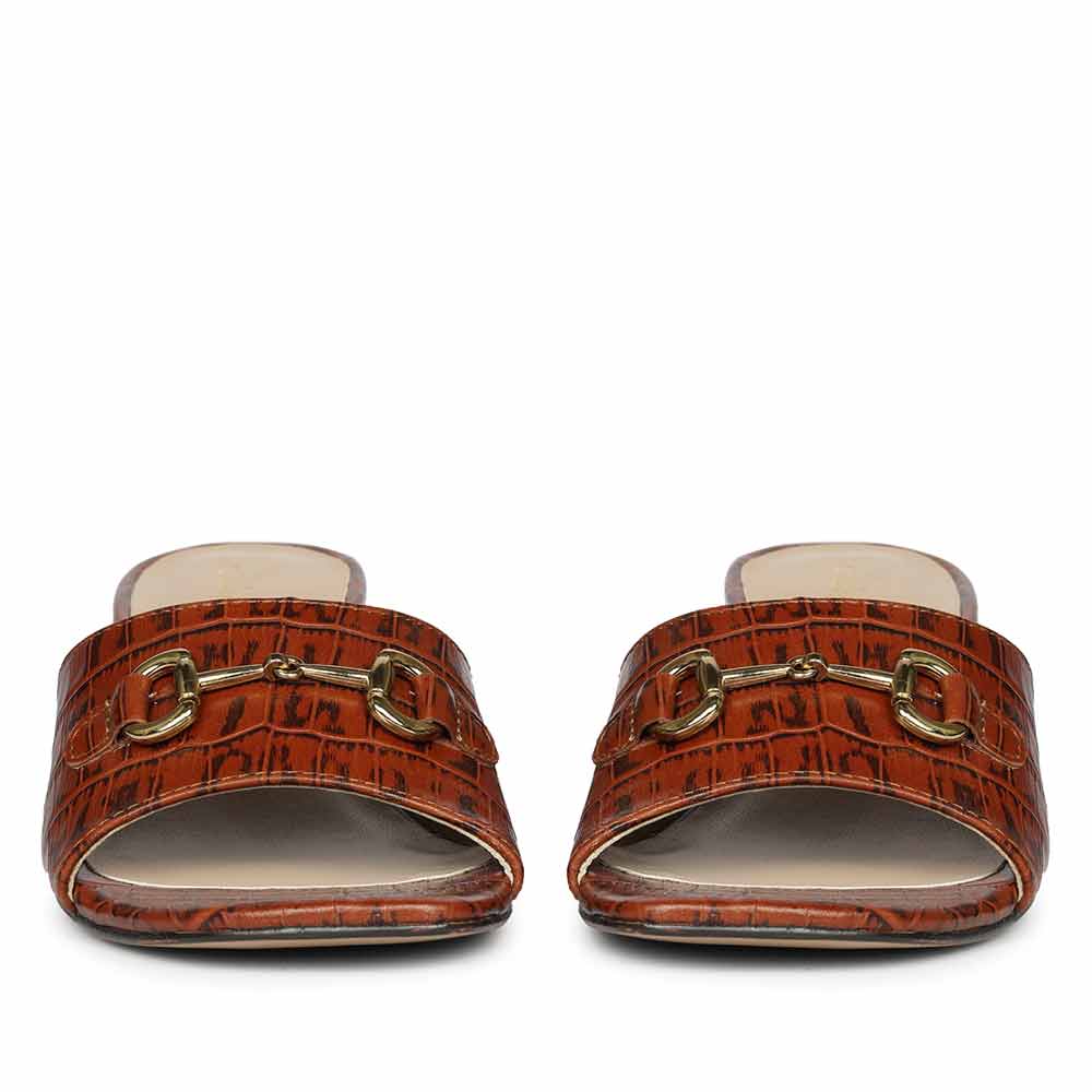 Saint Blair Brown Croc-embossed Leather Block Heels - Image 4