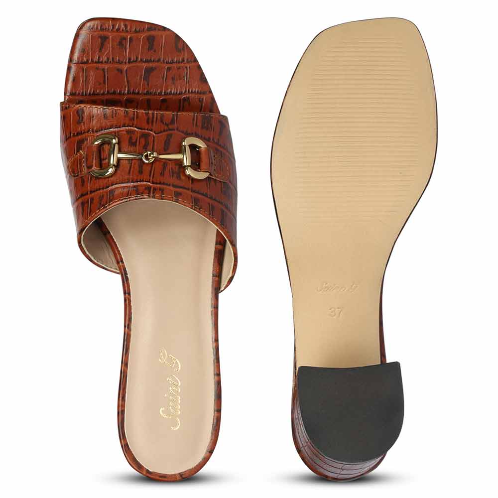 Saint Blair Brown Croc-embossed Leather Block Heels - Image 6