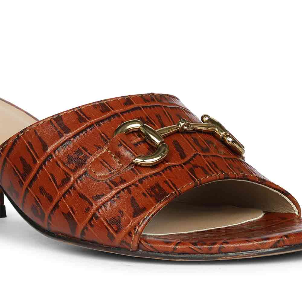 Saint Blair Brown Croc-embossed Leather Block Heels - Image 7