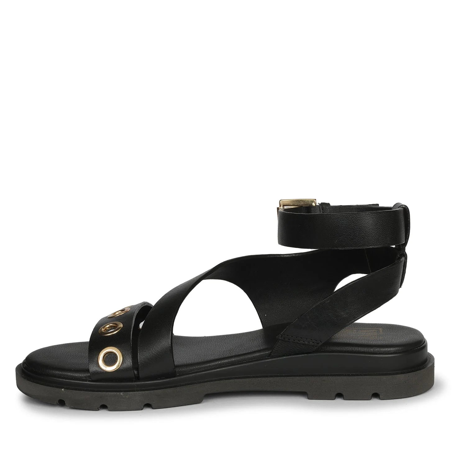Brinley Black Leather Flat Sandals - Image 3
