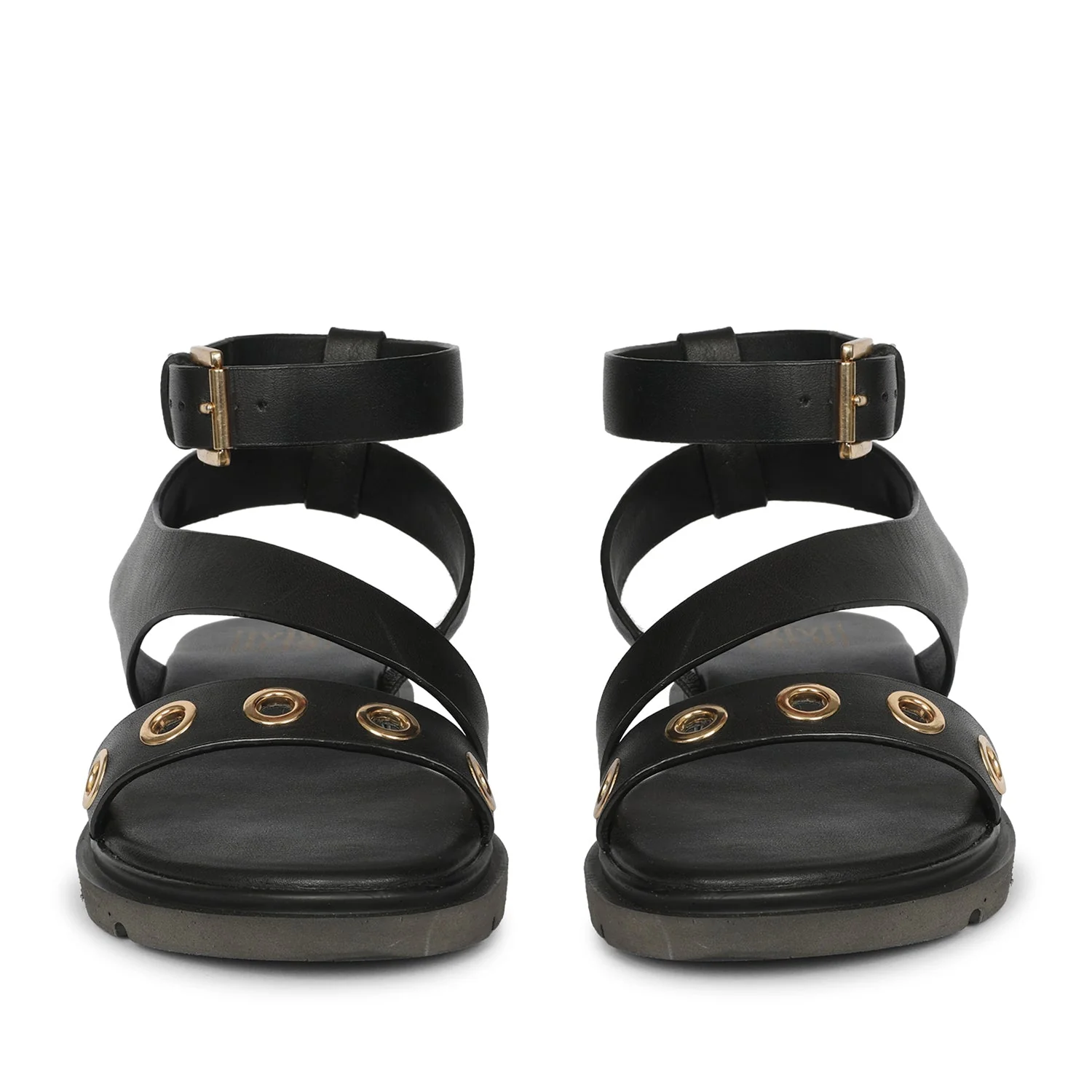 Brinley Black Leather Flat Sandals - Image 4