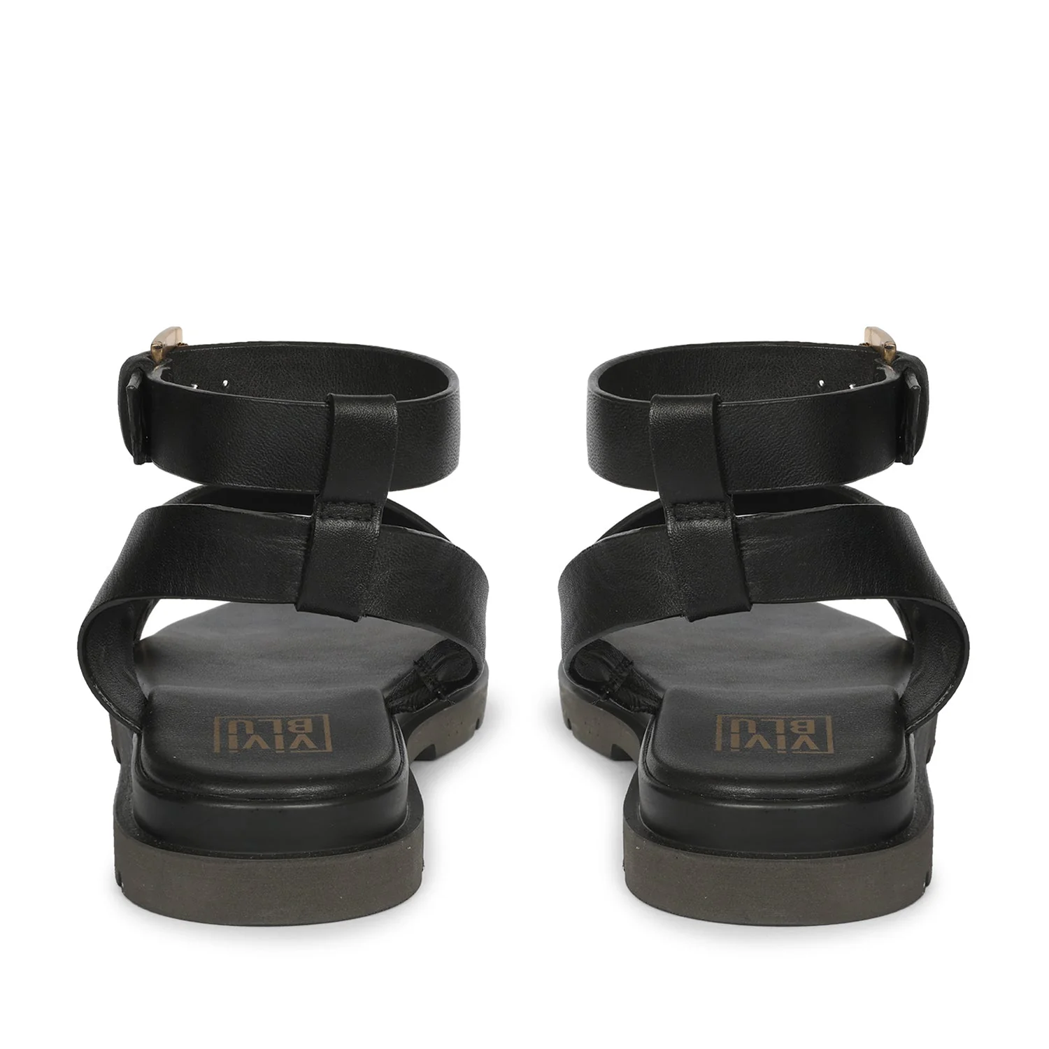 Brinley Black Leather Flat Sandals - Image 5