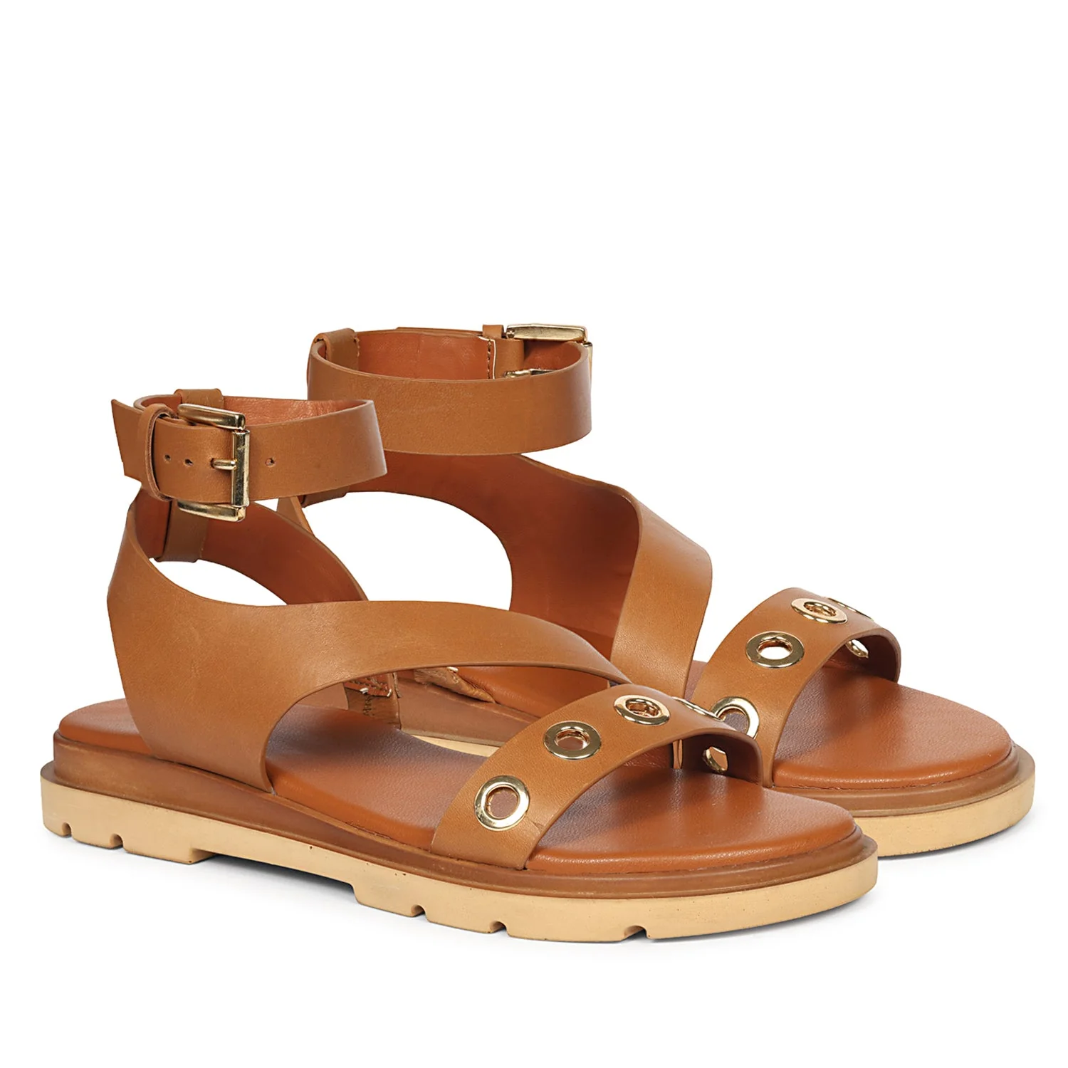 Brinley Tan Leather Flat Sandals - Image 2