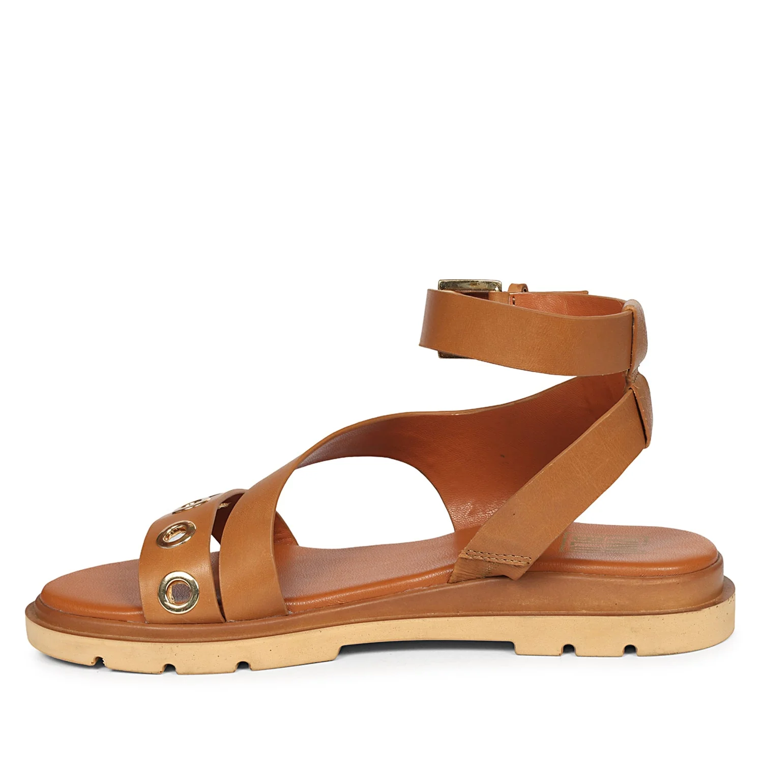 Brinley Tan Leather Flat Sandals - Image 3
