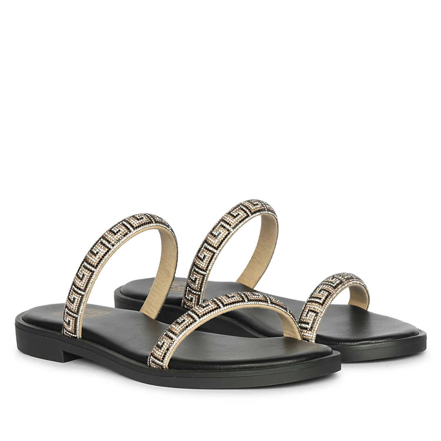 Evelina Black Flat Sandals - Image 2