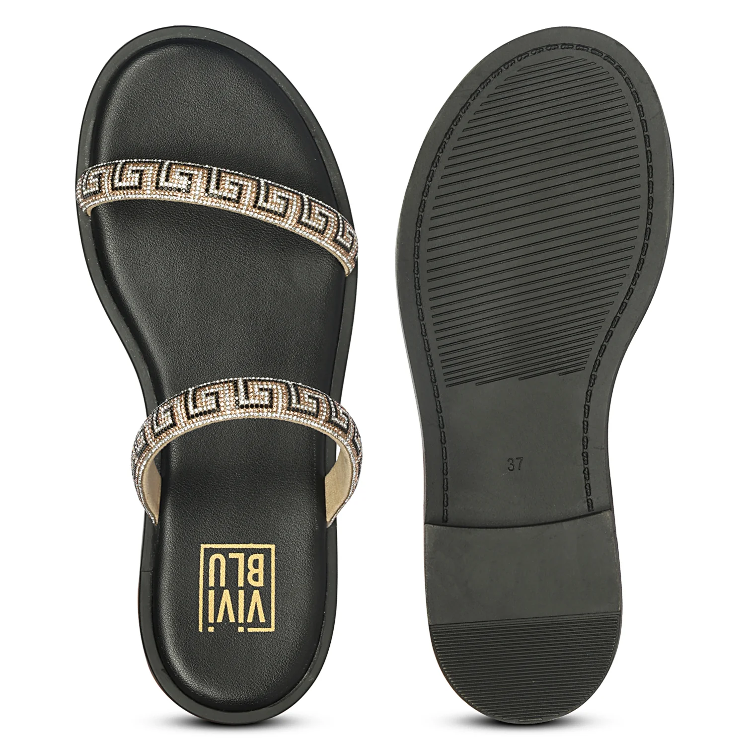 Evelina Black Flat Sandals - Image 5
