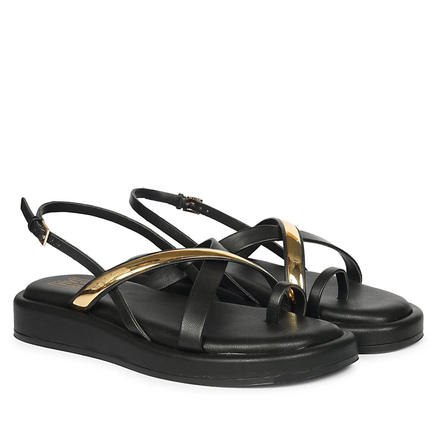 Camille Black Leather Platform Sandals - Image 2