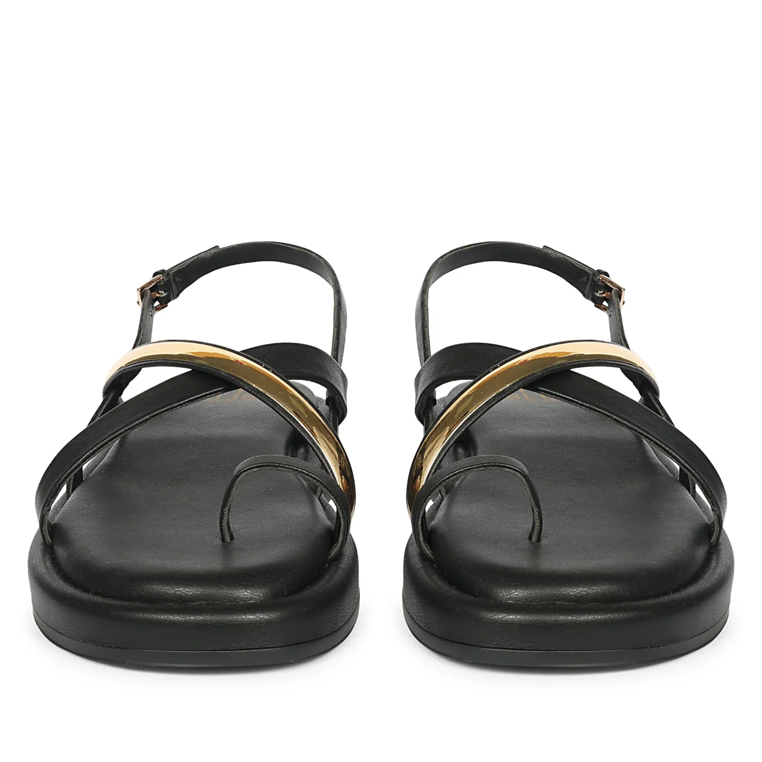 Camille Black Leather Platform Sandals - Image 4