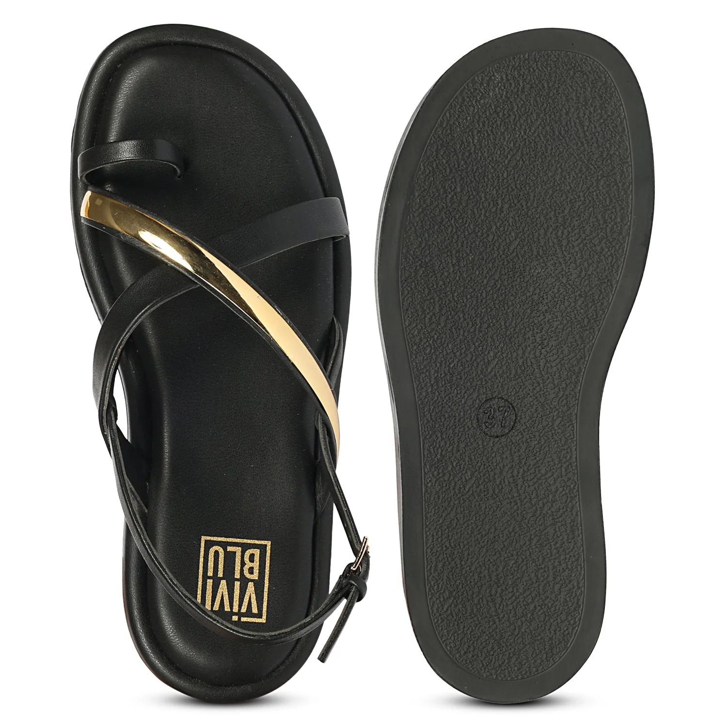 Camille Black Leather Platform Sandals - Image 6