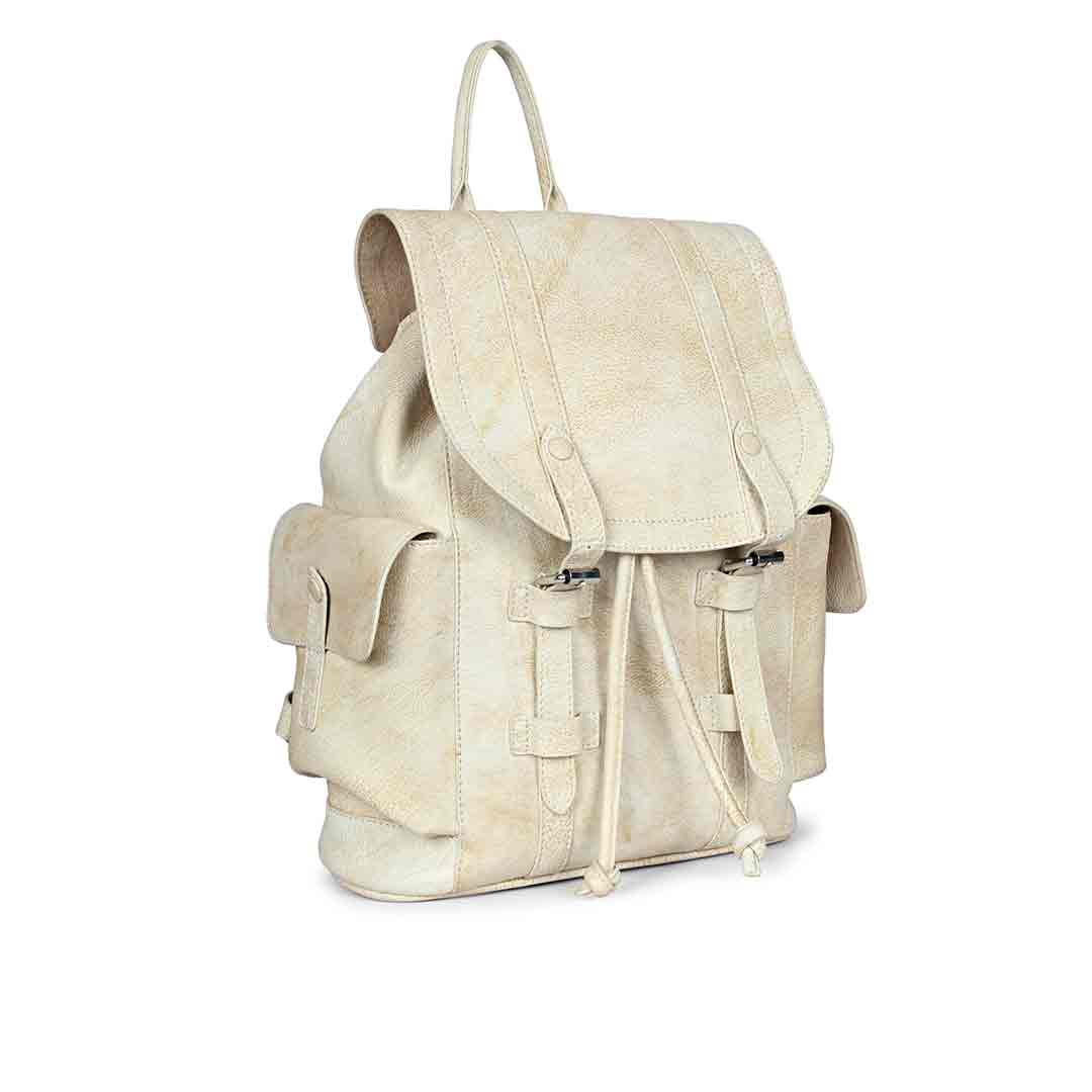 Capri Beige Leather Oversized Structured Backpacks - Image 2