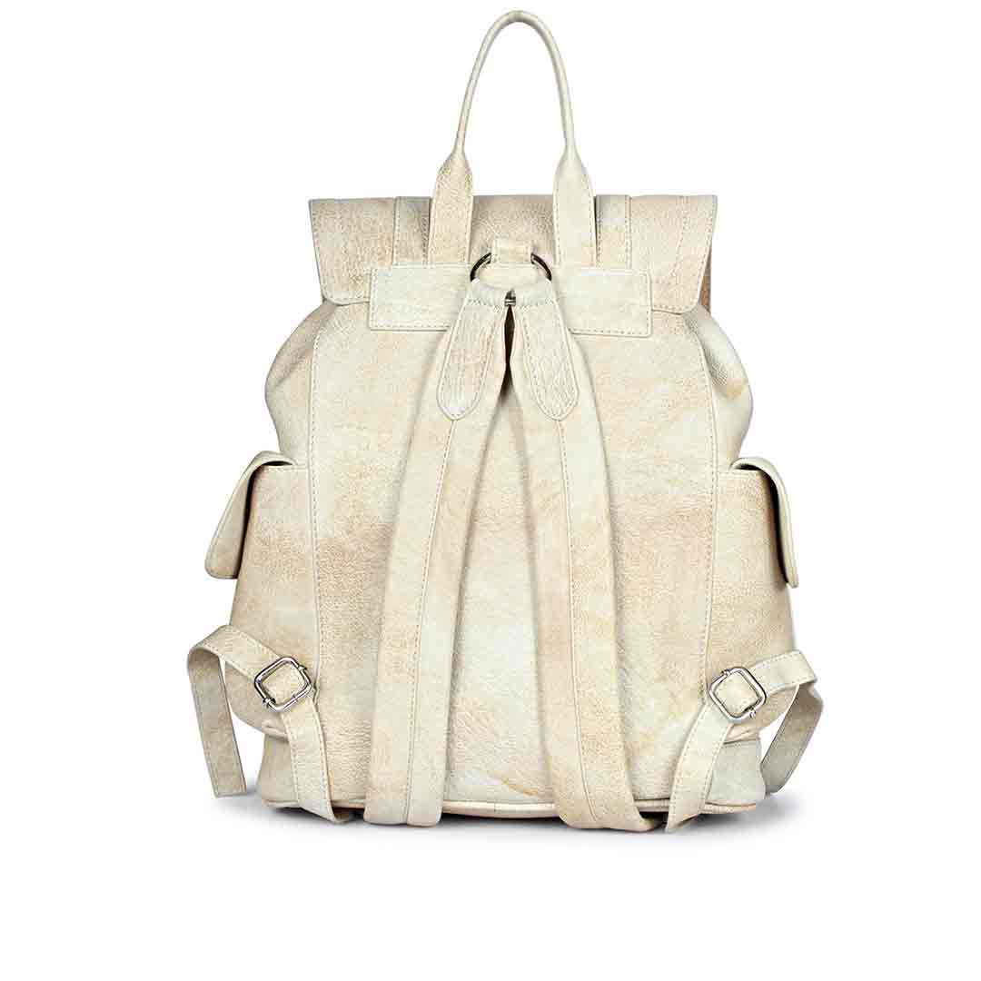 Capri Beige Leather Oversized Structured Backpacks - Image 3