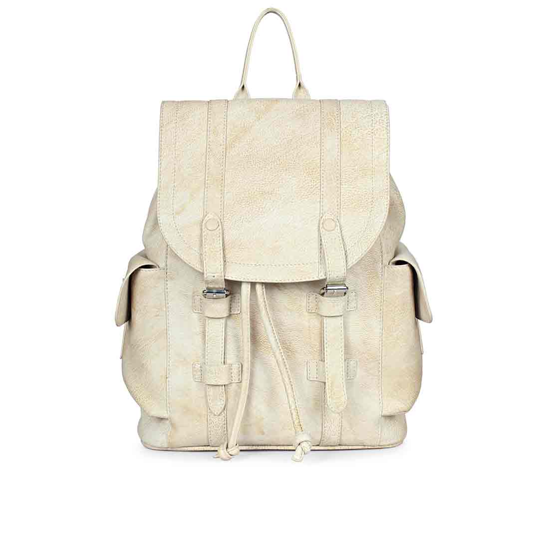 Capri Beige Leather Oversized Structured Backpacks - Image 4