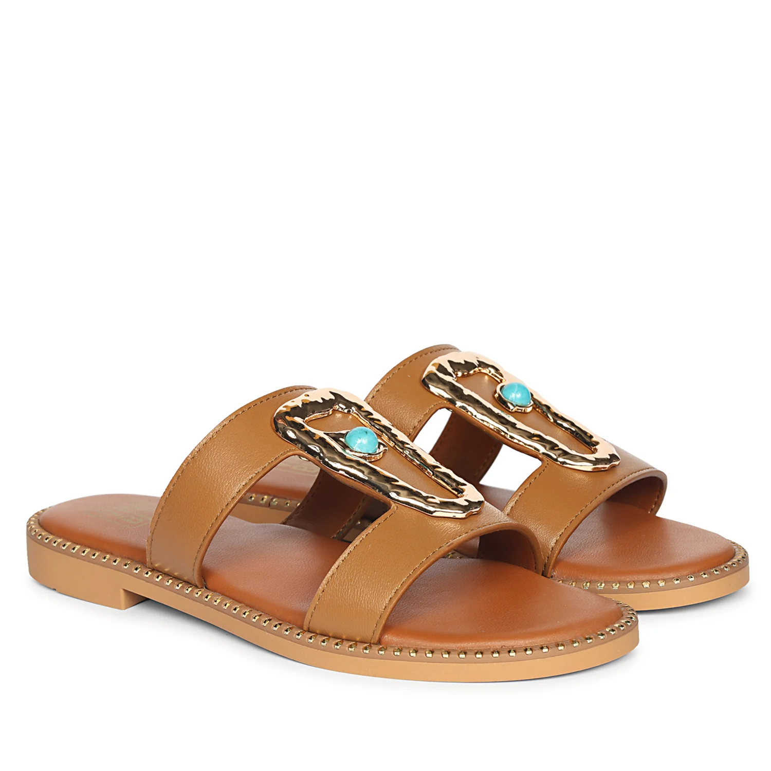 Catalina Tan Leather Flat Sandals - Image 2