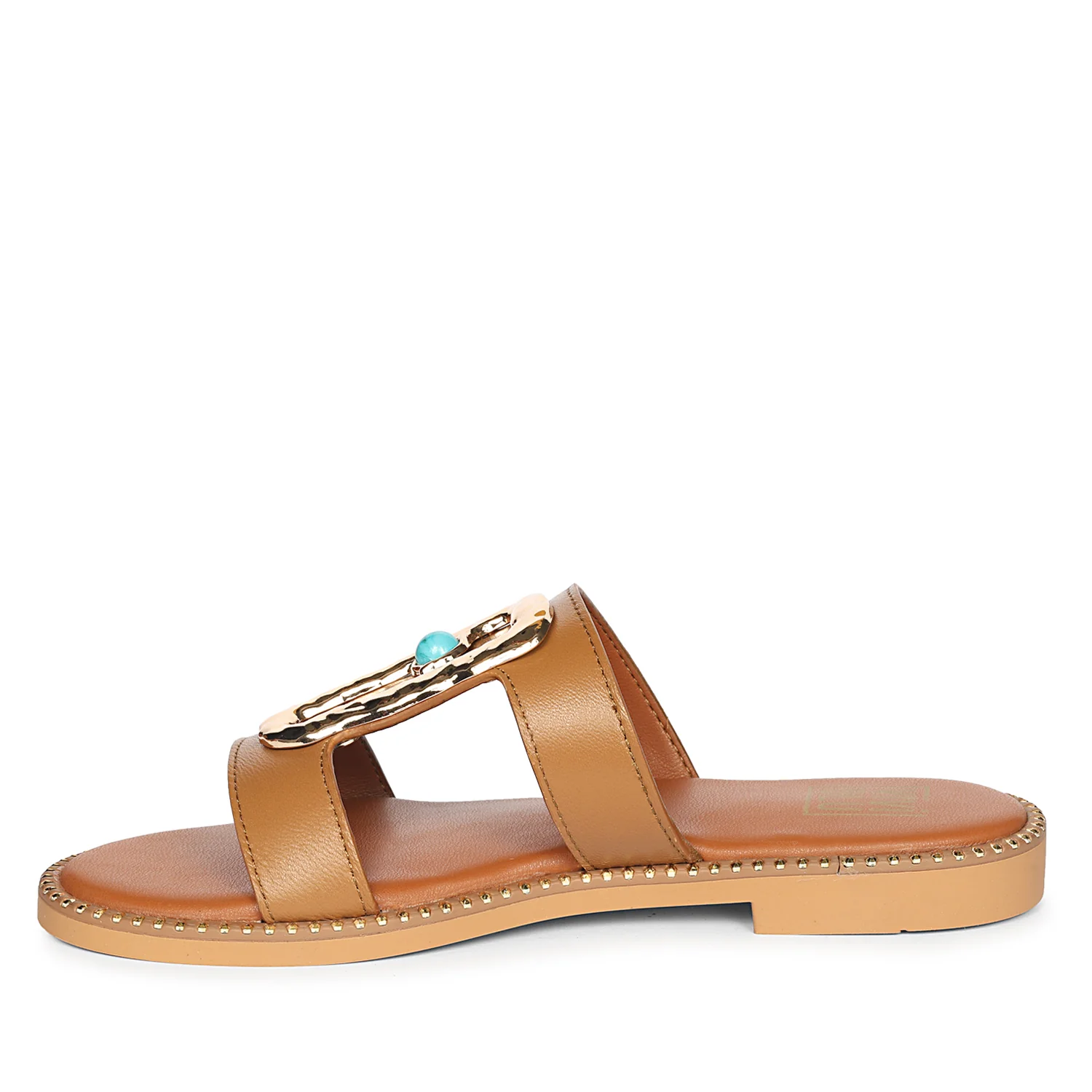 Catalina Tan Leather Flat Sandals - Image 3