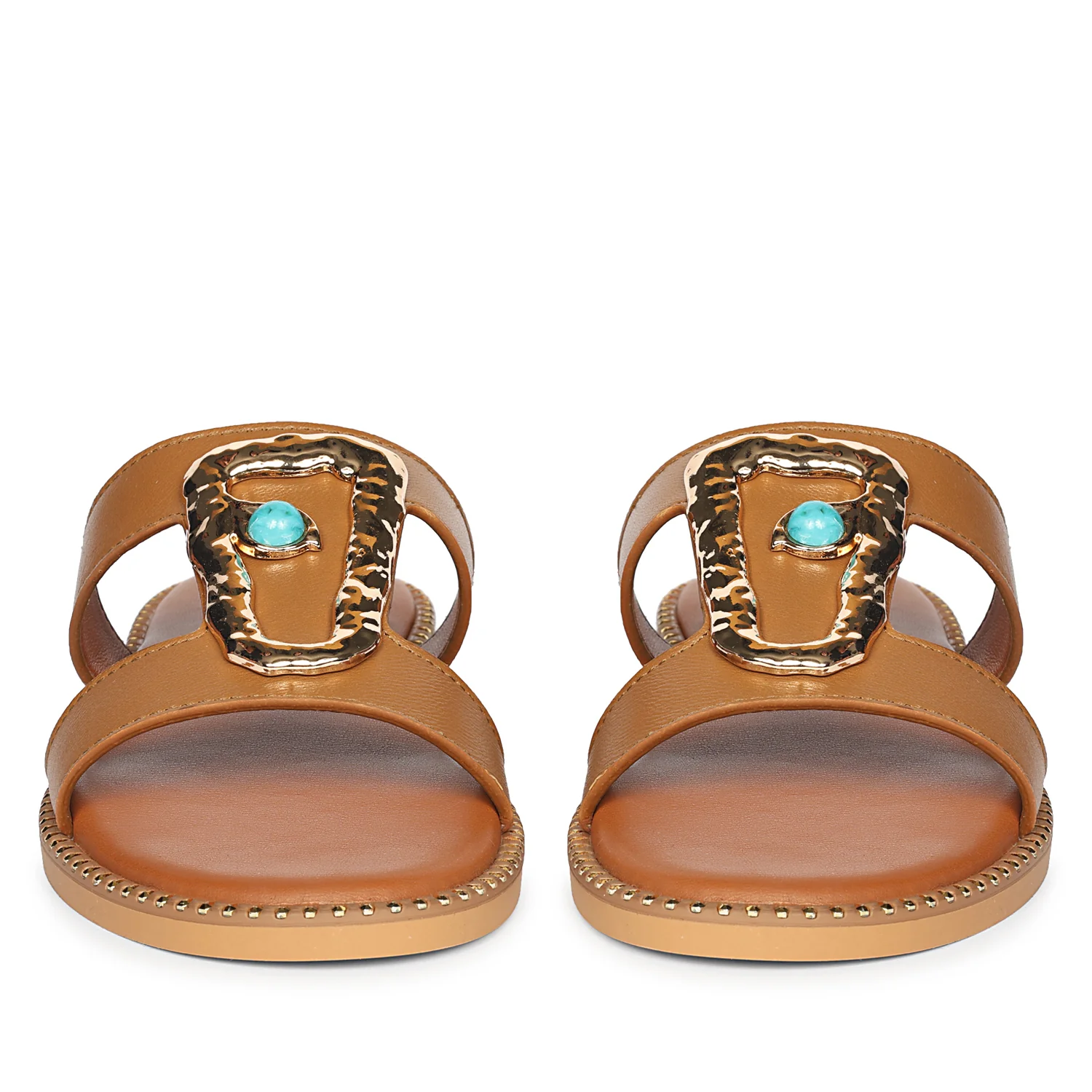 Catalina Tan Leather Flat Sandals - Image 4