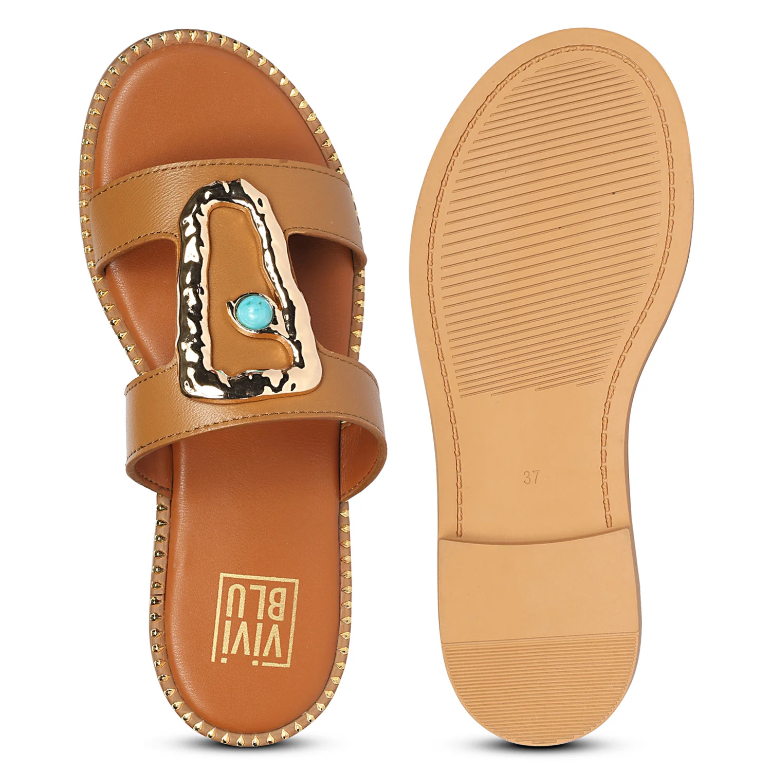 Catalina Tan Leather Flat Sandals - Image 6