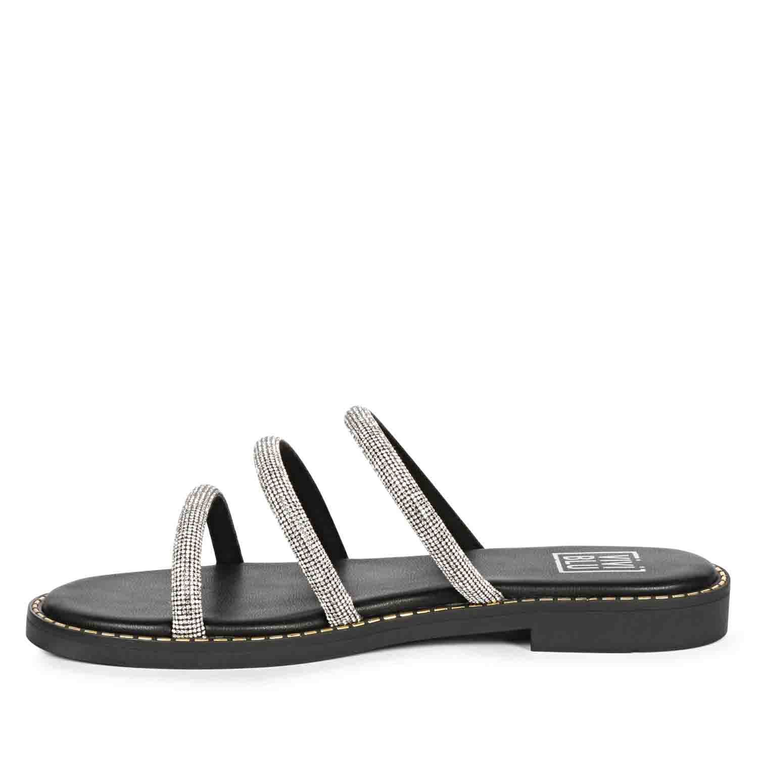 Cloe Crystal Cord Black Flat Sandals - Image 4