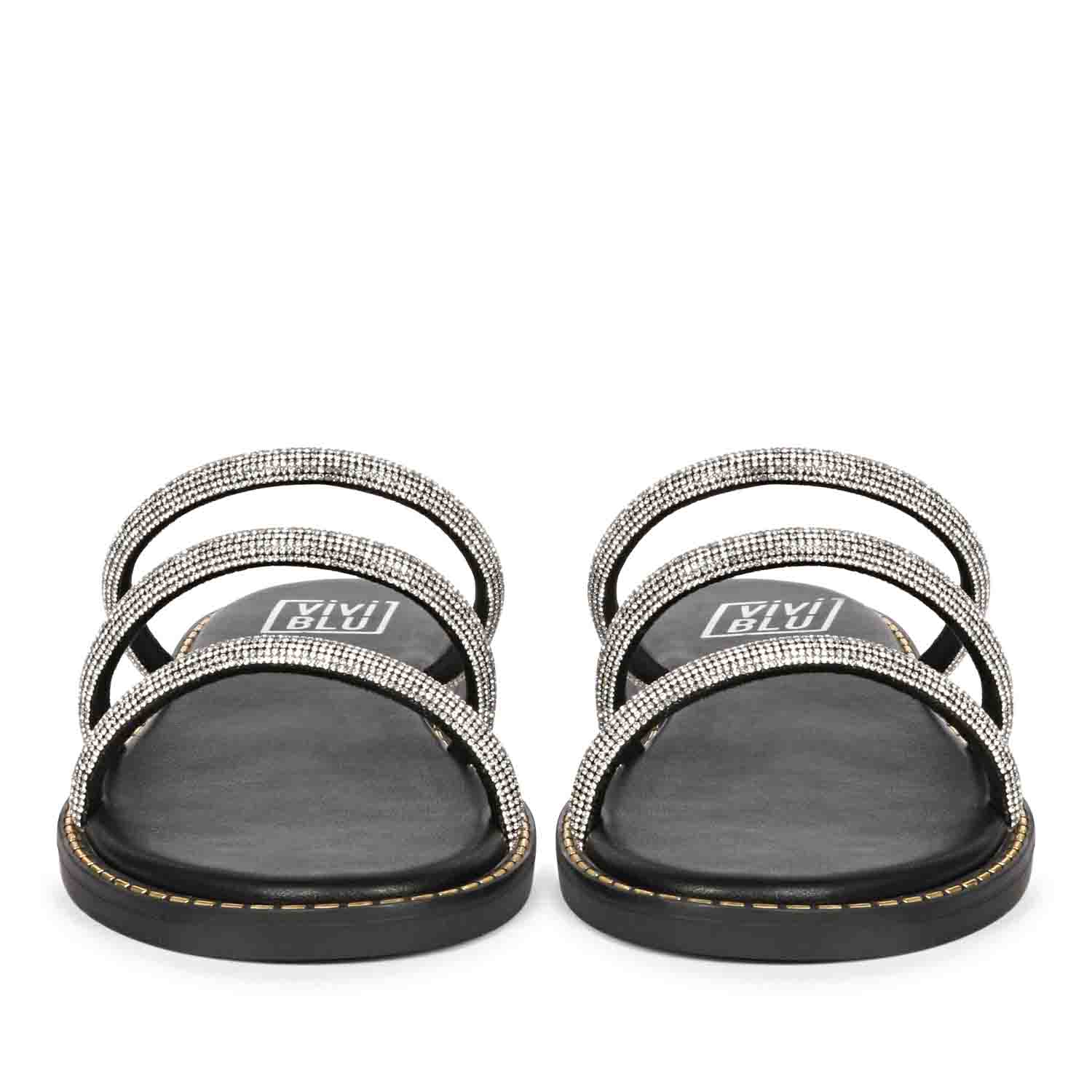 Cloe Crystal Cord Black Flat Sandals - Image 5