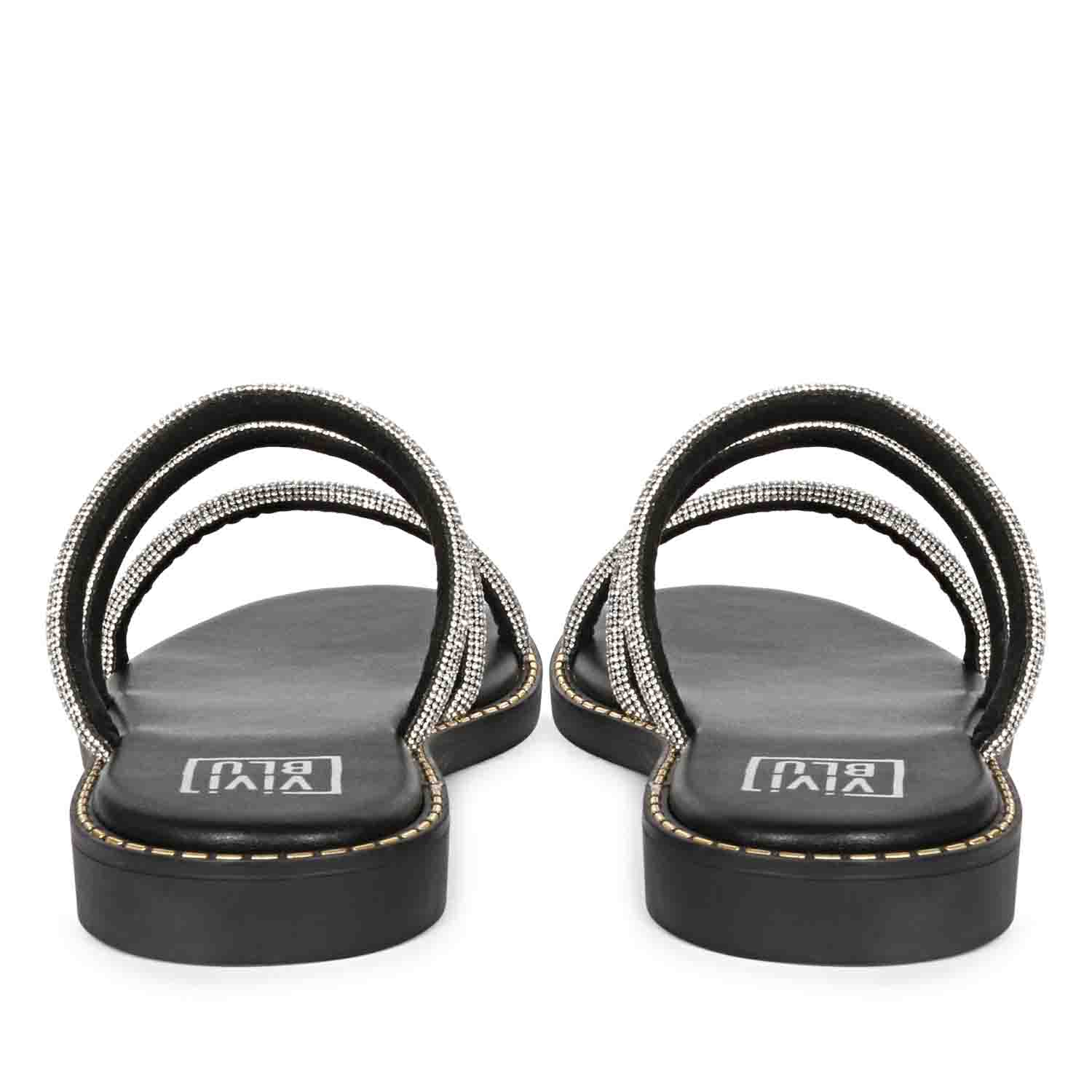Cloe Crystal Cord Black Flat Sandals - Image 6