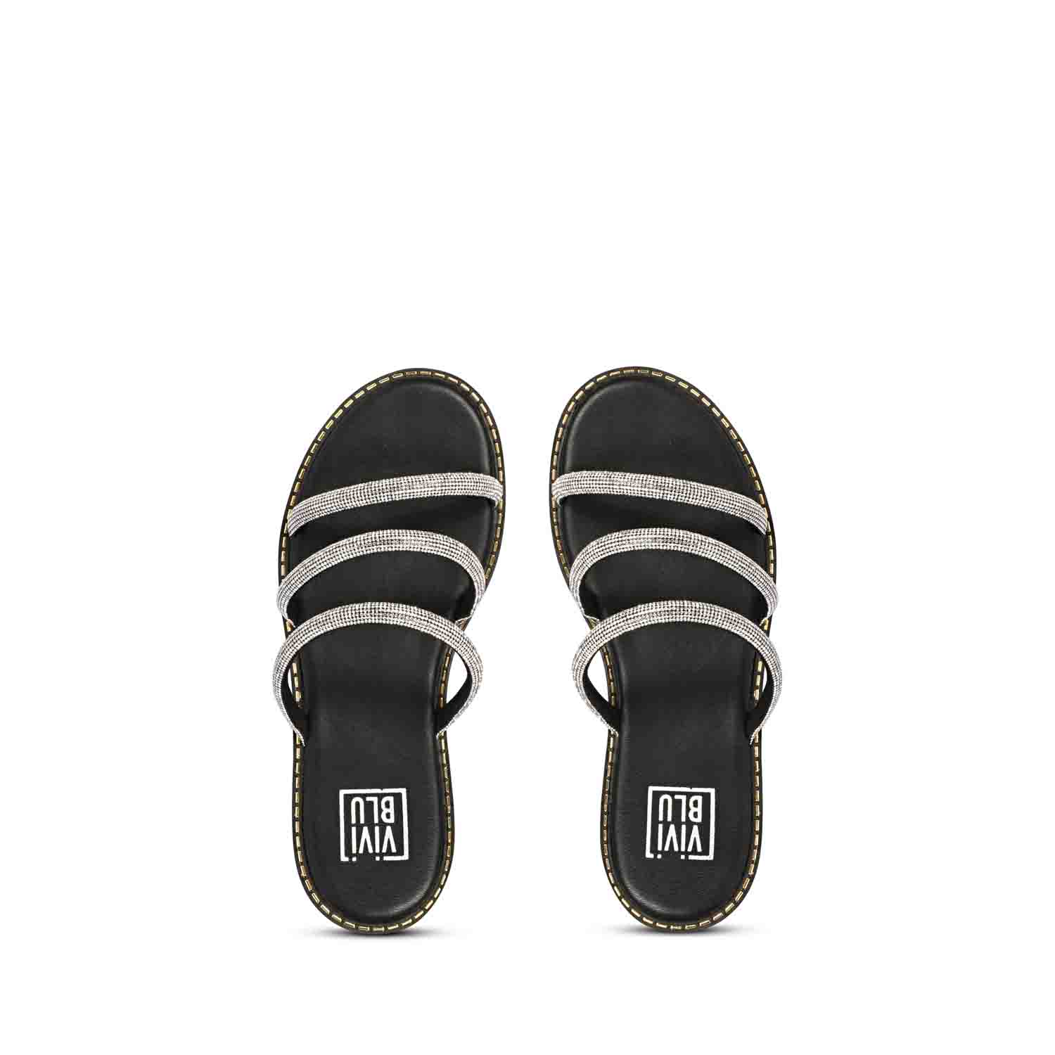Cloe Crystal Cord Black Flat Sandals - Image 7