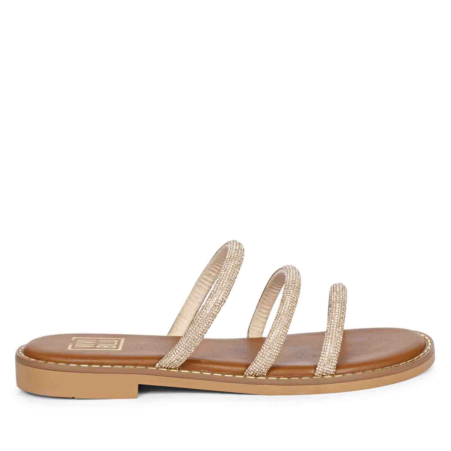 Cloe Crystal Cord Tan Flat Sandals