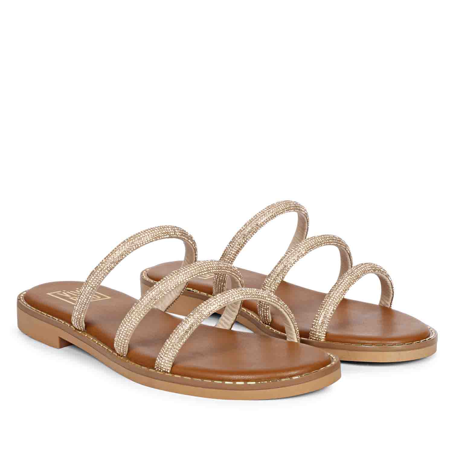 Cloe Crystal Cord Tan Flat Sandals - Image 3