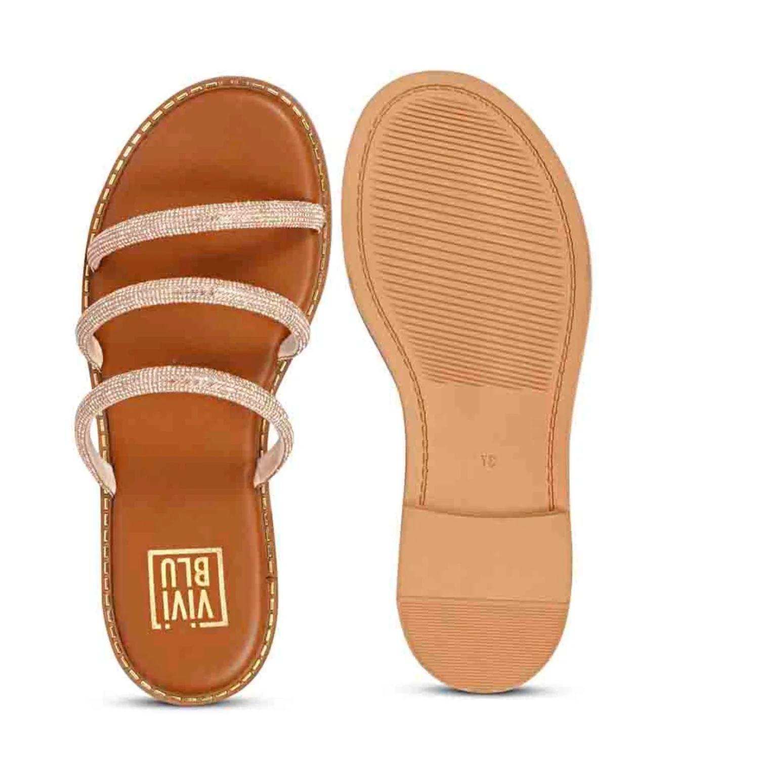 Cloe Crystal Cord Tan Flat Sandals - Image 7