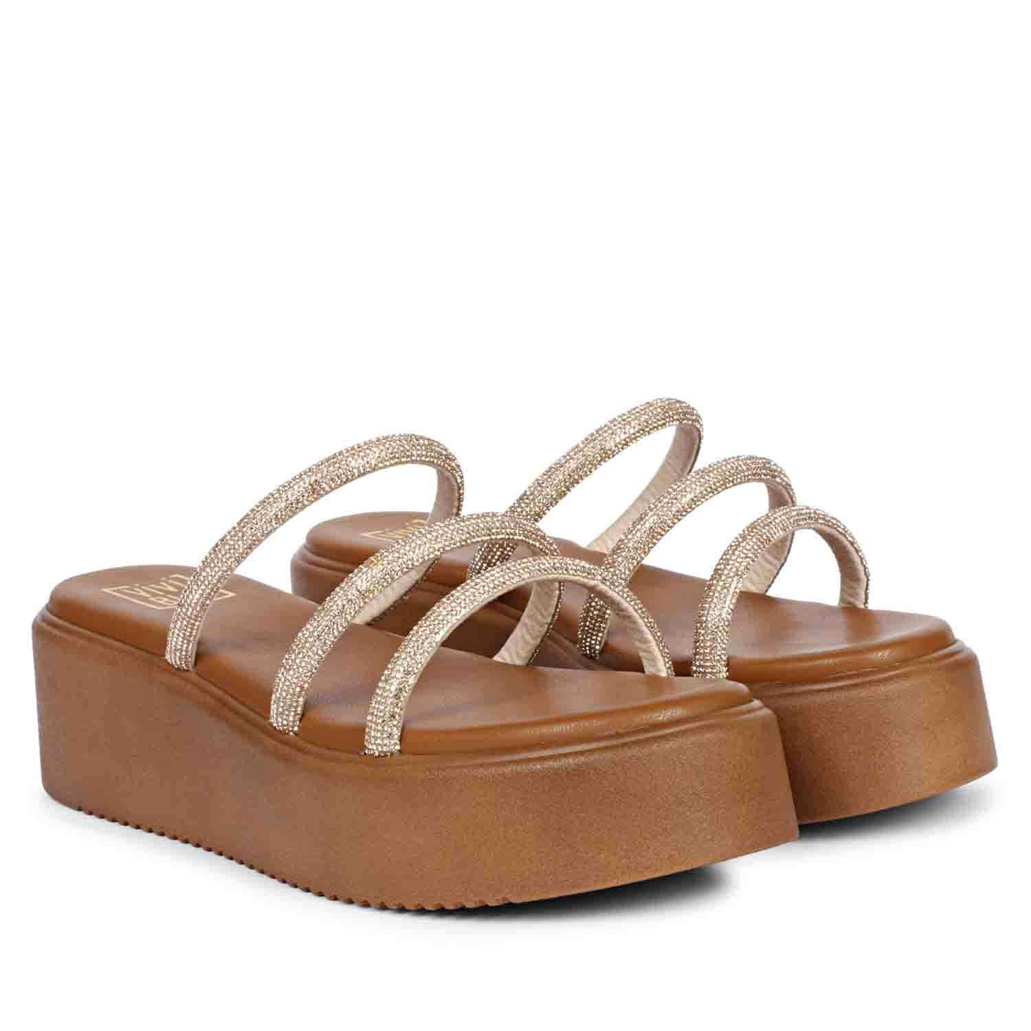 Cloe Crystal Cord Tan Platform Sandals - Image 3