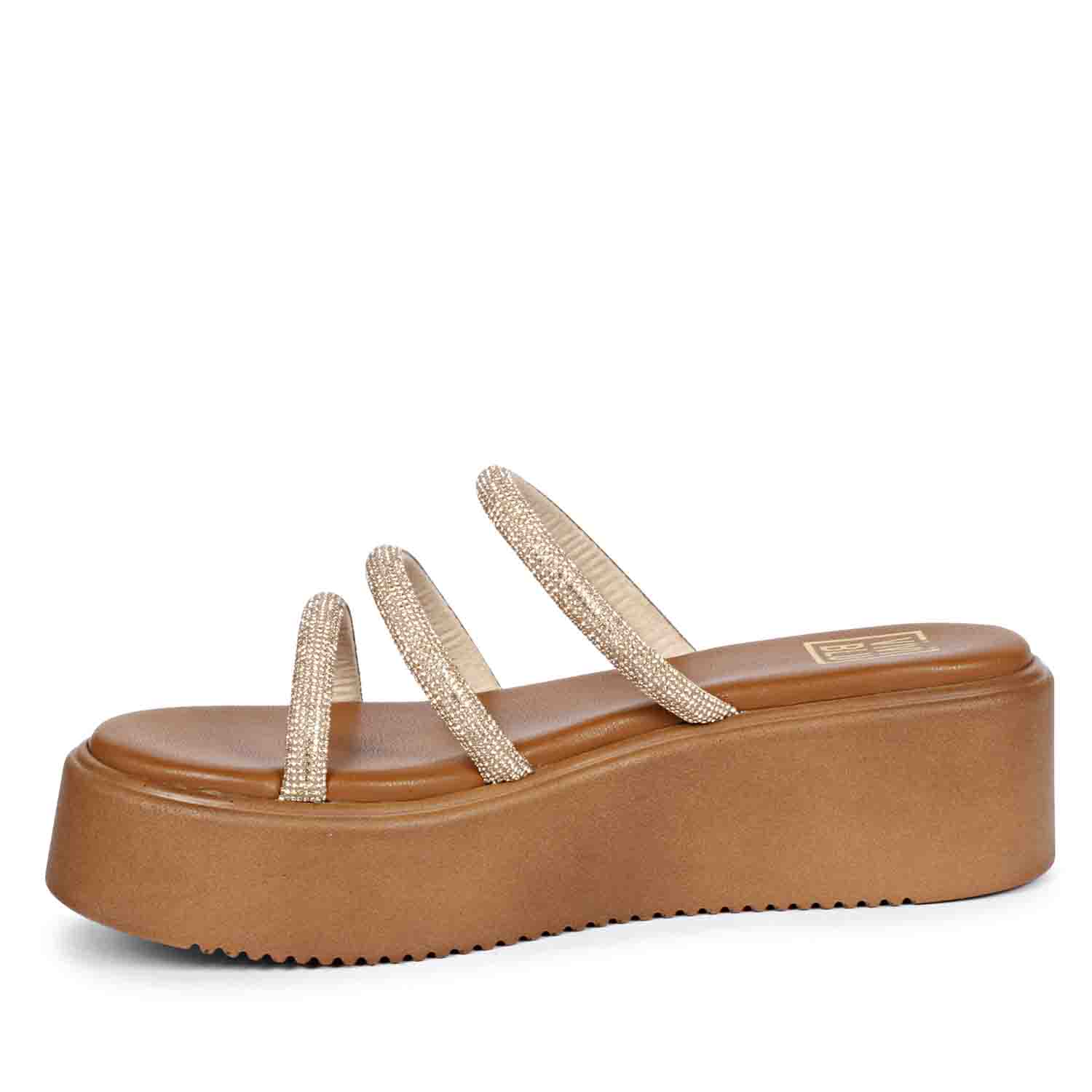 Cloe Crystal Cord Tan Platform Sandals - Image 4