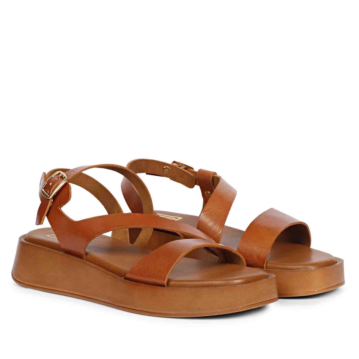 Dalia Tan Leather Platform Sandals - Image 3