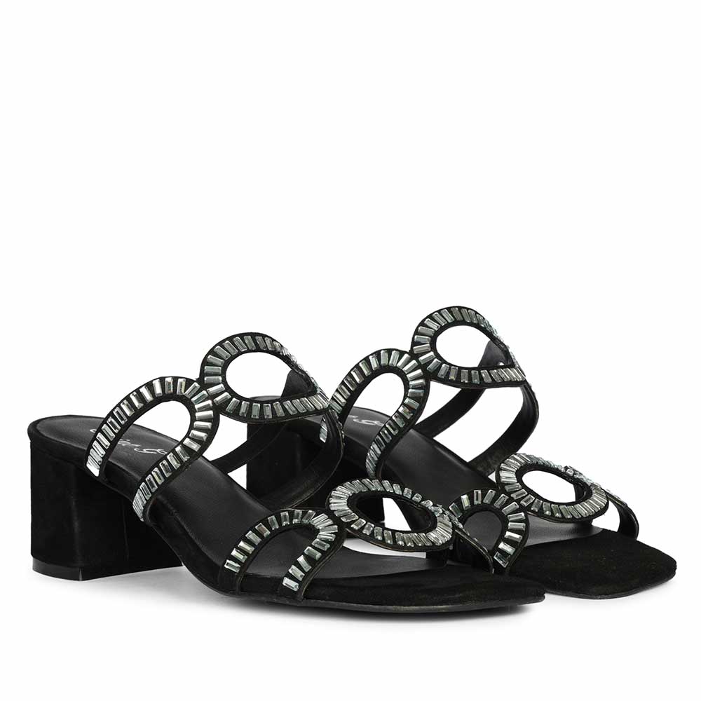 Danica Strass-Embellished Black Leather Block Heels - Image 3