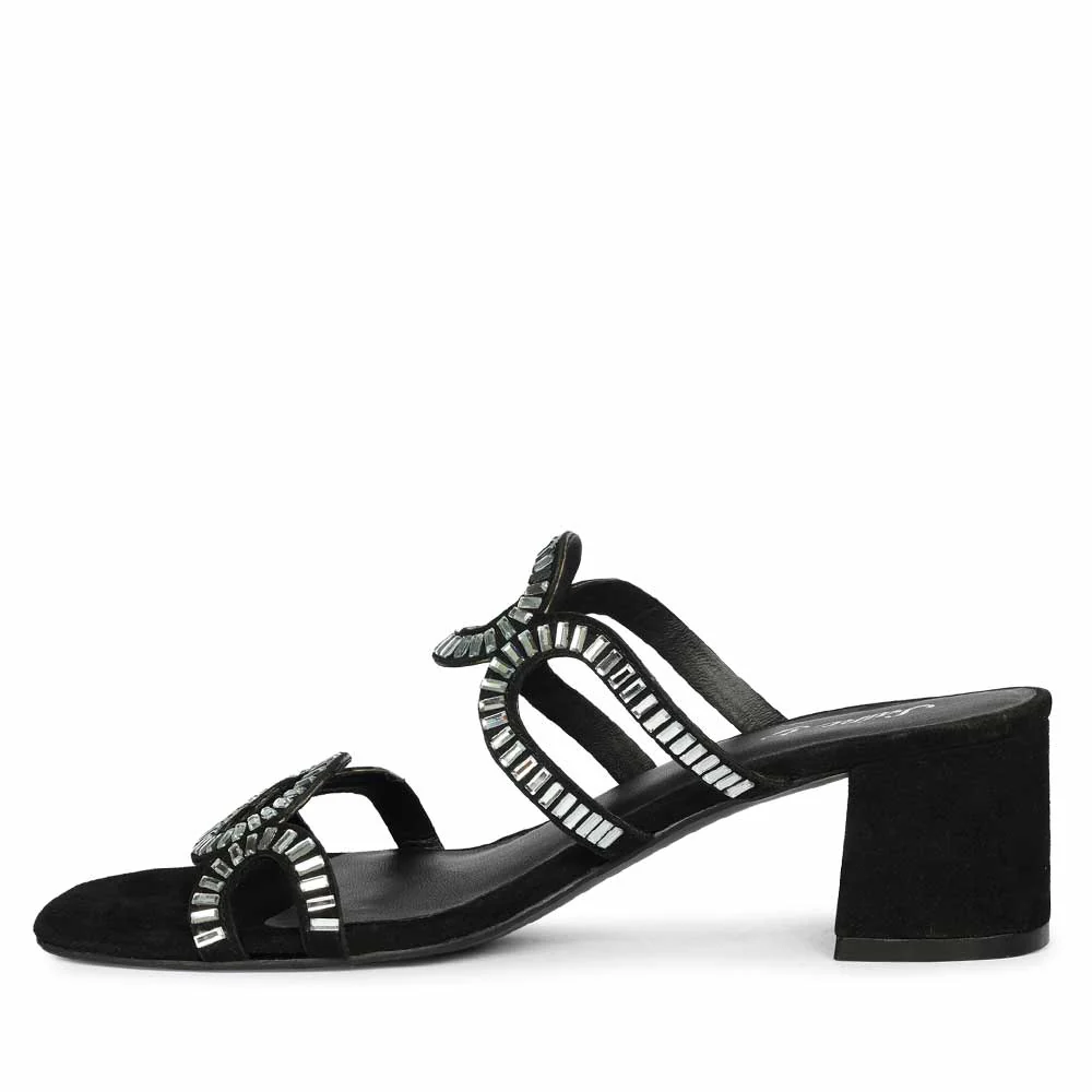 Danica Strass-Embellished Black Leather Block Heels - Image 4