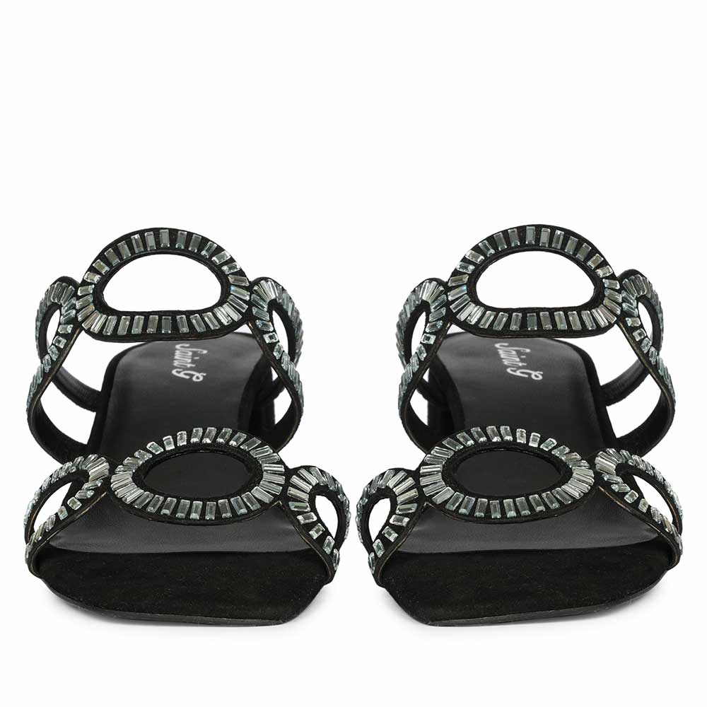 Danica Strass-Embellished Black Leather Block Heels - Image 5