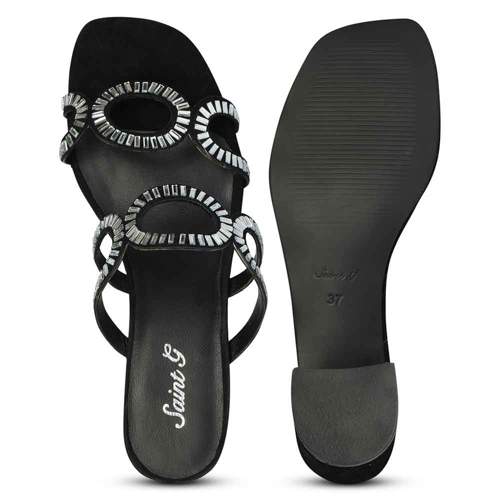 Danica Strass-Embellished Black Leather Block Heels - Image 7
