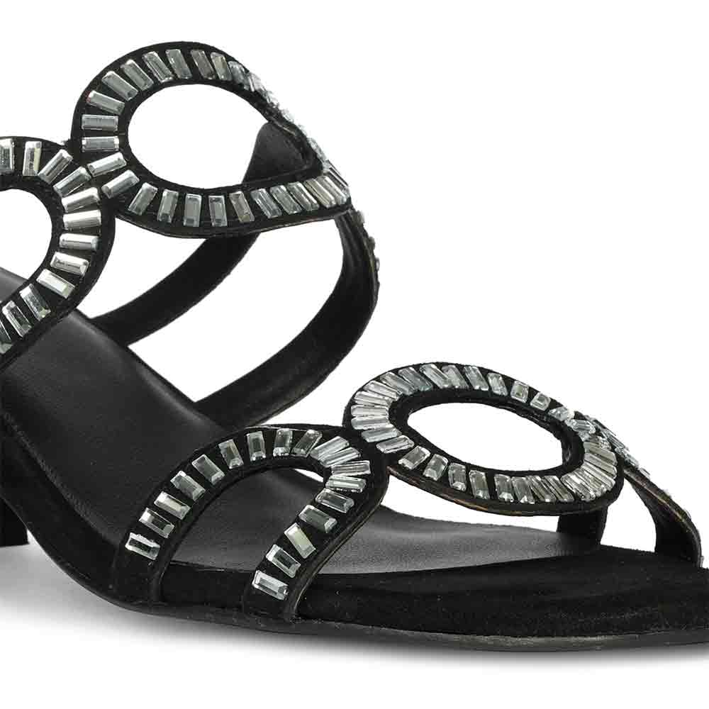 Danica Strass-Embellished Black Leather Block Heels - Image 8