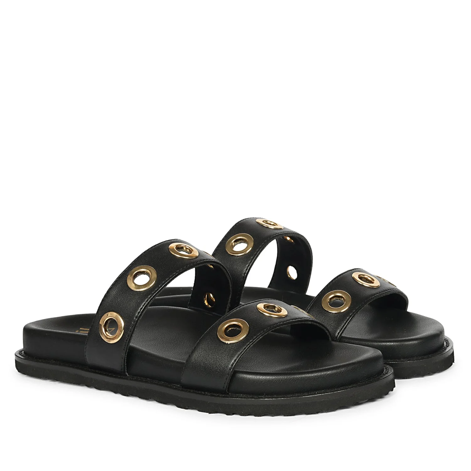 Davina Black Leather Footbed Sandals - Image 2