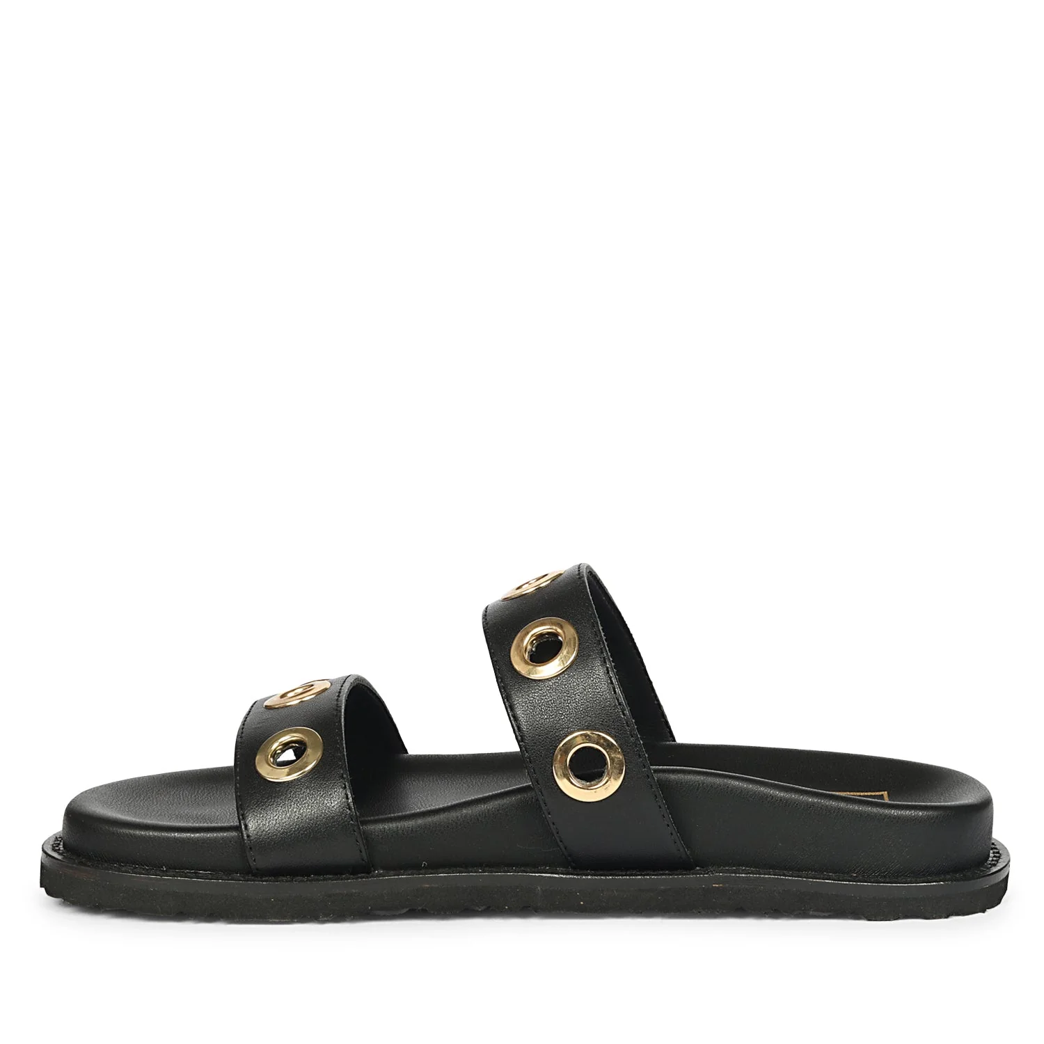 Davina Black Leather Footbed Sandals - Image 3
