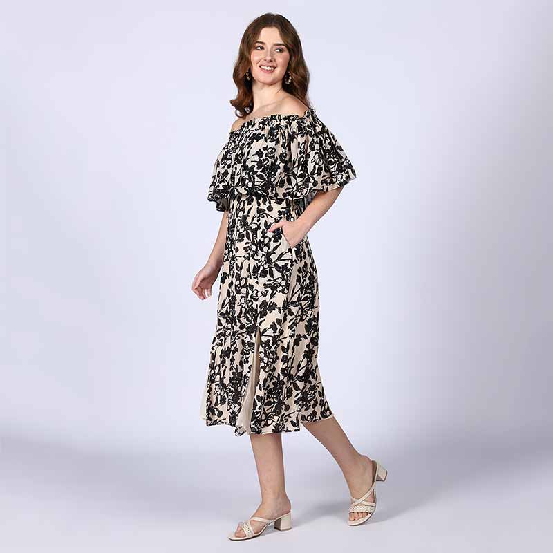 Saint Womens Black off- Shoulder Midi Dress - Image 2