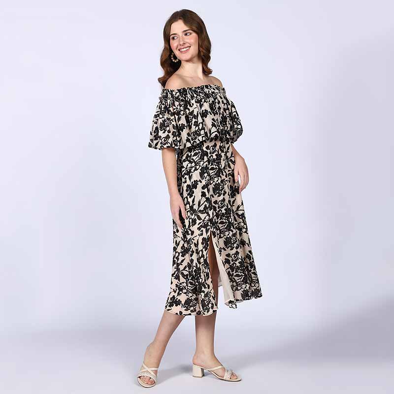 Saint Womens Black off- Shoulder Midi Dress - Image 3