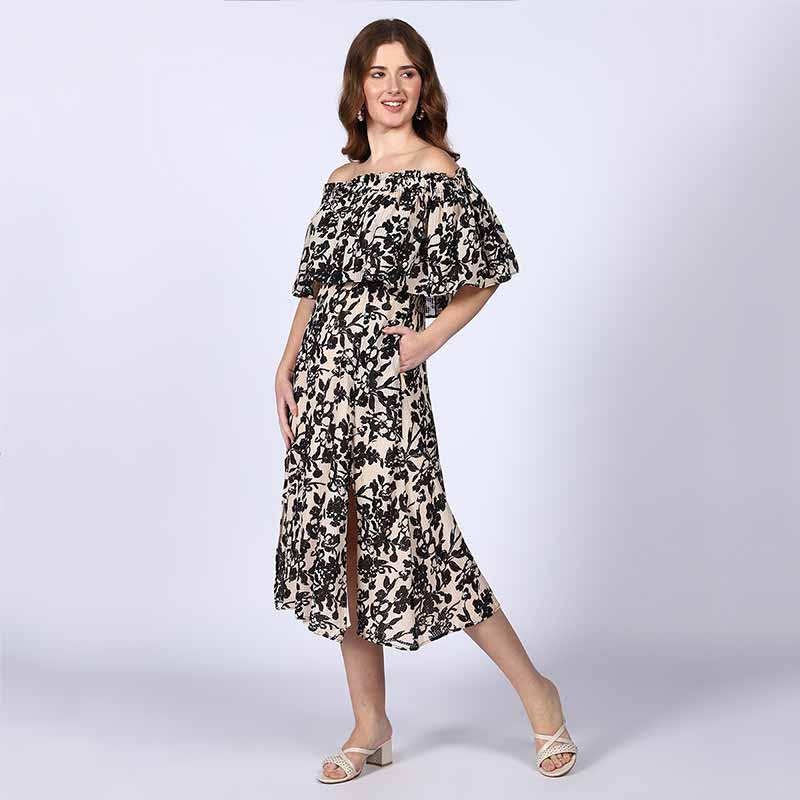 Saint Womens Black off- Shoulder Midi Dress - Image 4