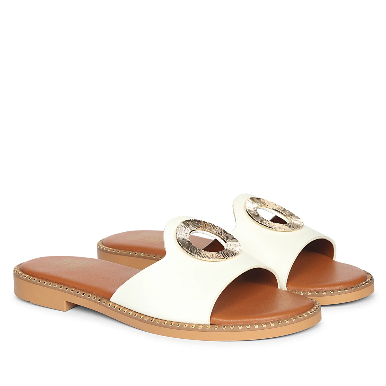 Freja White Leather Flat Sandals - Image 2