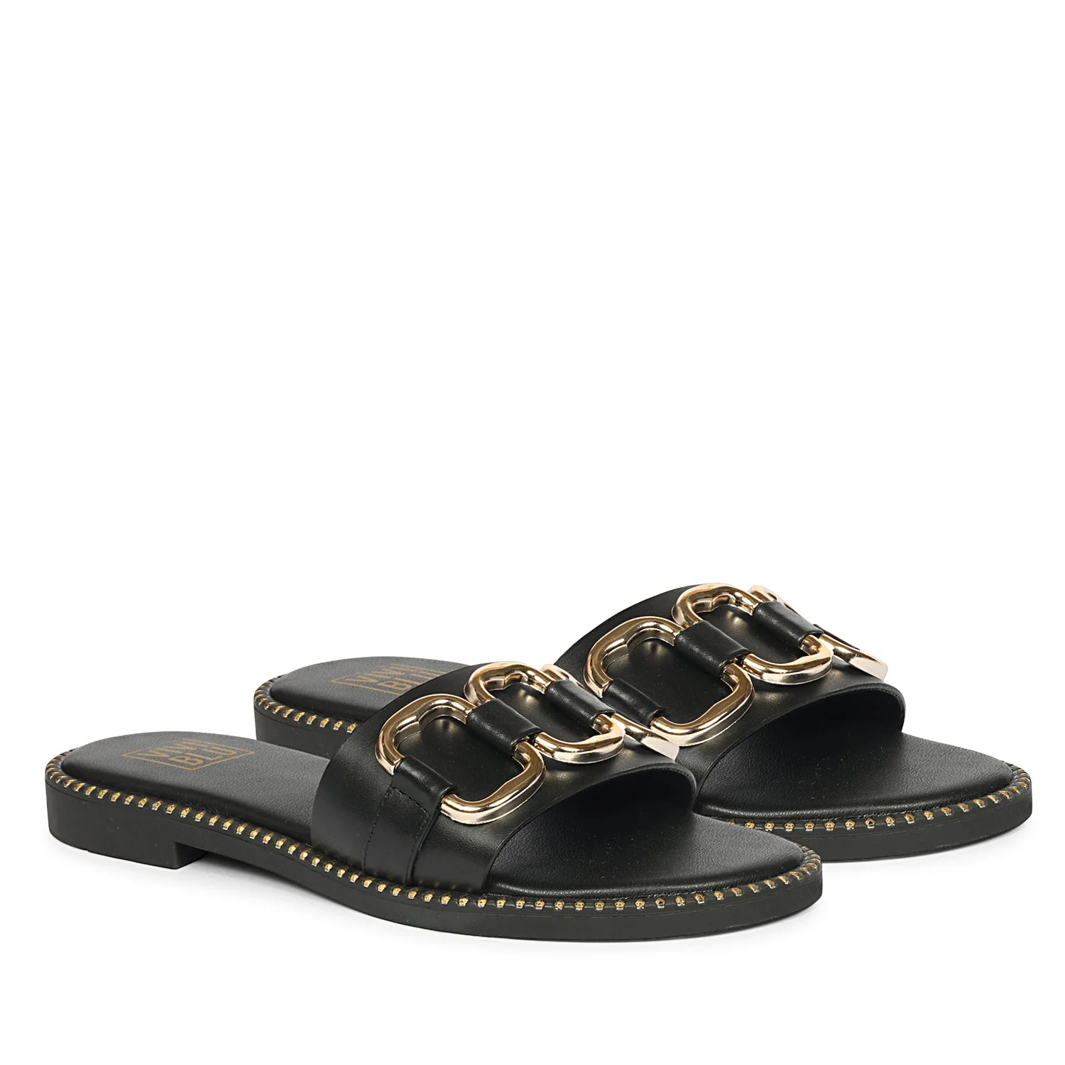 Eileen Black Leather Flat Sandals - Image 2